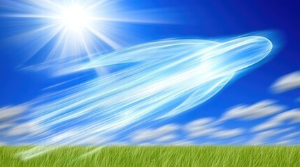 Obraz premium Ethereal Figure in Motion with Bright Sunlight and Blue Sky