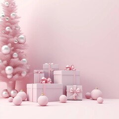 gift box with pink ribbon and baubles
