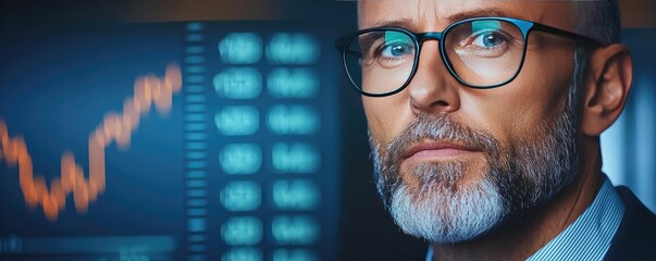 Businessman guru concept. Confident businessman analyzing data trends with modern technology and insights.