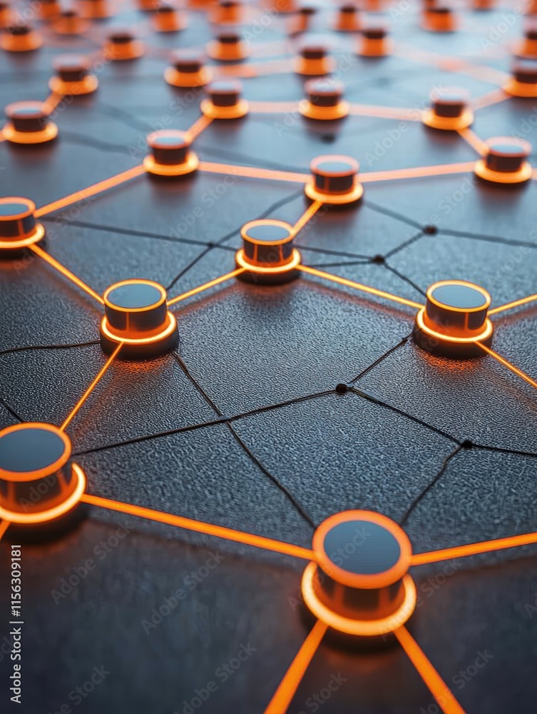 Poster abstract network connection with bright nodes and lines on surface