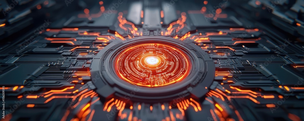 Poster operation center idea. futuristic circuit board design with glowing elements and intricate details.