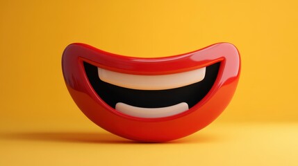 Obraz premium A Joyful 3D Render of a Smiling Mouth Against a Vibrant Yellow Background, Evoking Happiness and Positive Emotions