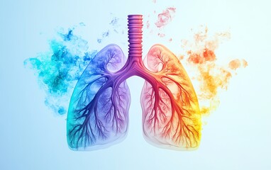 Anatomy of lungs with rainbow colors, representing the quit smoking concept and World Tuberculosis Day, creative health awareness design, detailed generative AI artwork