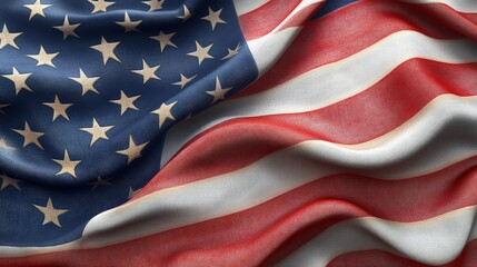 Detailed 3D Rendering of the American Flag with Realistic Texture and Vibrant Colors Draped in Motion Creating a Stunning Visual Effect