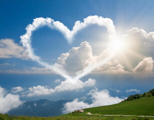A heart shaped cloud is in the sky - generated by ai
