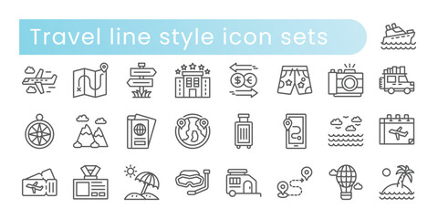 Travel icon sets outline style