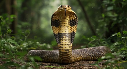 Fototapeta premium King Cobra Snake In Forest Habitat