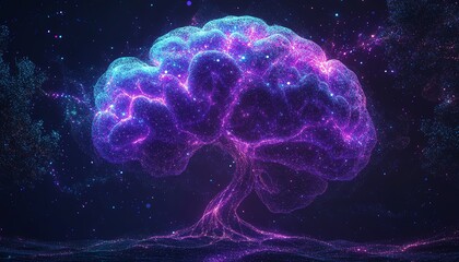 Purple brain tree illustration for mental health awareness, focusing on epilepsy and Alzheimers, vibrant creative brainstorming concept, intricate and colorful generative AI design