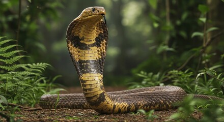 Fototapeta premium King Cobra Snake In Tropical Forest Habitat