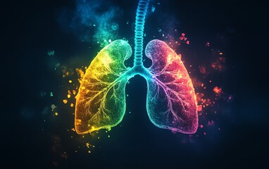 Fototapeta premium Rainbow lungs anatomy, symbolizing the quit smoking initiative and World Tuberculosis Day, creative health concept, generative AI art, bright and detailed design