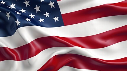 Obraz premium Close-up view of an American flag waving gracefully in the wind, showcasing its vibrant colors and detailed patterns, perfect for patriotic themes and representation.