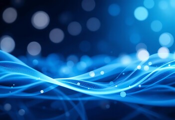 Fototapeta premium Abstract Blue Wave Background with Light Bokeh