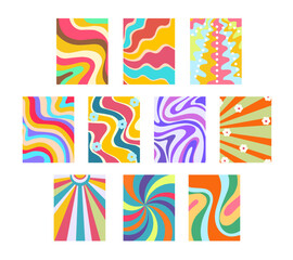 Obraz premium Hippie and Groovy Background with Colorful Wave Pattern 