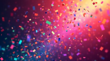Vibrant neon confetti soaring through the air on a bright, colorful background capturing the dynamic energy and excitement of festive celebrations