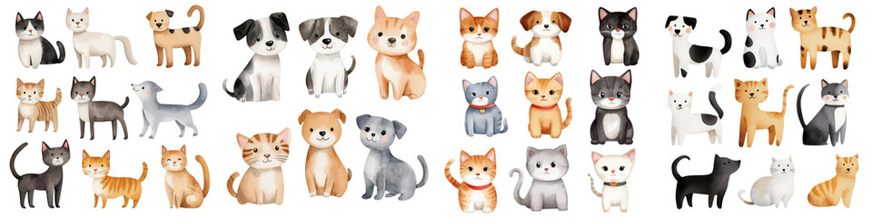 World spay day element, Cute cats and dogs in various poses, perfect for pet lovers, isolated on transparent background.