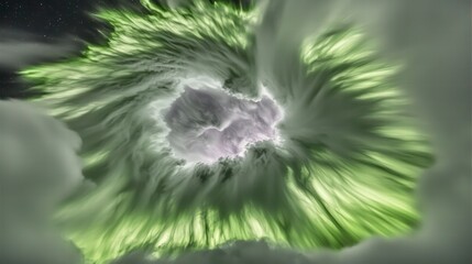 Spectacular Green Swirling Clouds Captured in Night Sky Phenomenon