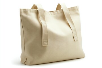 Obraz premium A plain, white canvas tote bag with two fabric handles against a white background.