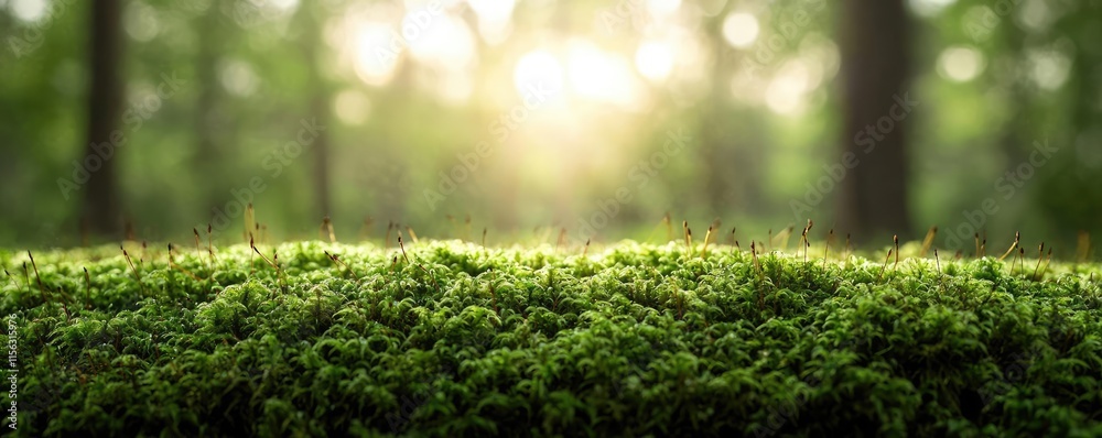 Aufkleber moss forest concept. bright moss in a sunlit forest, creating a serene and calming atmosphere.