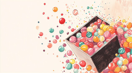 Box of colorful marbles spilling on a textured surface