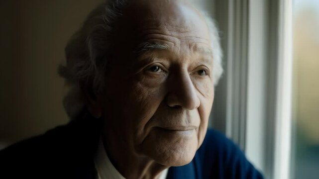 Elderly Man Gazing Out Window
