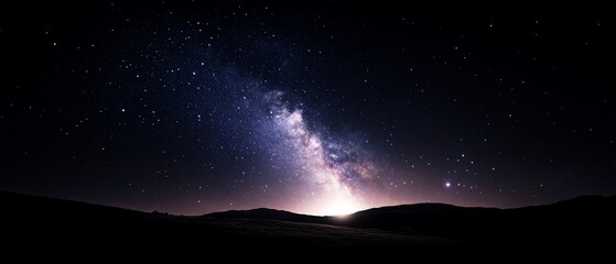 Stunning view of the Milky Way over dark hills.