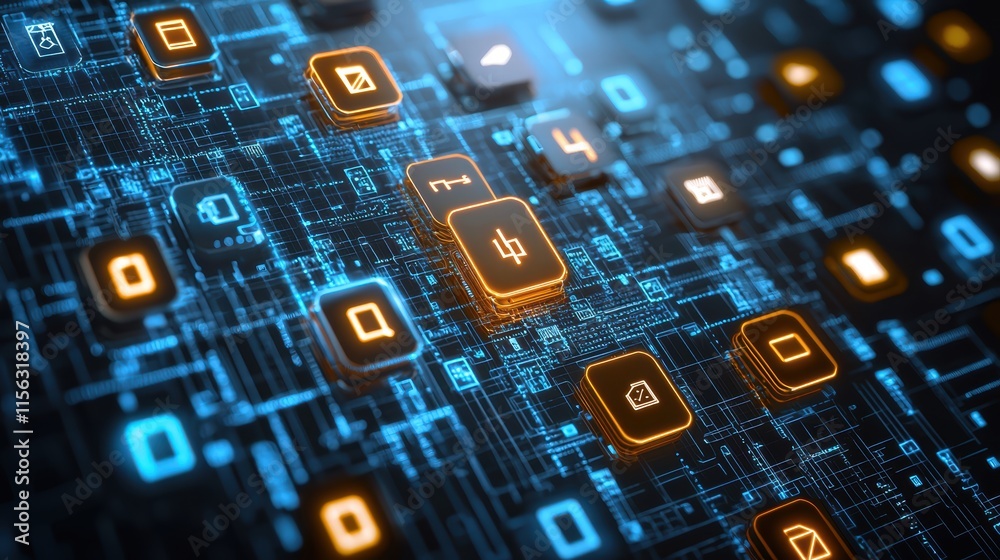 Poster abstract technology background with glowing circuit board elements