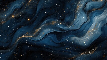 Obraz premium Abstract Navy Blue and Gold Glitter Swirls Luxury Cosmic Marble Texture Background