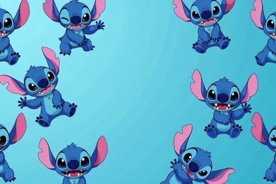 Fototapeta Cute cartoon stitch pattern on blue background, light blue, playful