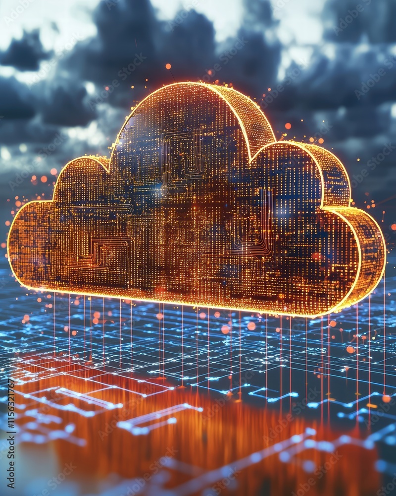 Poster abstract digital cloud computing concept with circuit patterns