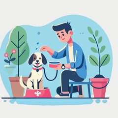 Play with pet in flat editable illustration design