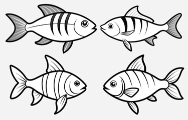 Fototapeta premium A set of cute fish logo vector, Fish isolated logo. silhouette Template elements Fish vector Icon, Sea Food illustration symbol, isolated background 