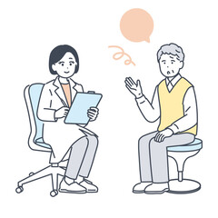 医師に相談するシニア男性のイラスト素材