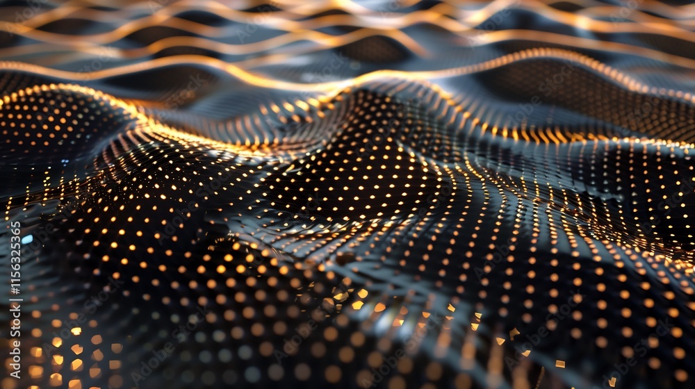 Poster neon circuit lines weaving through a dark metallic background, creating a glowing grid-like pattern 