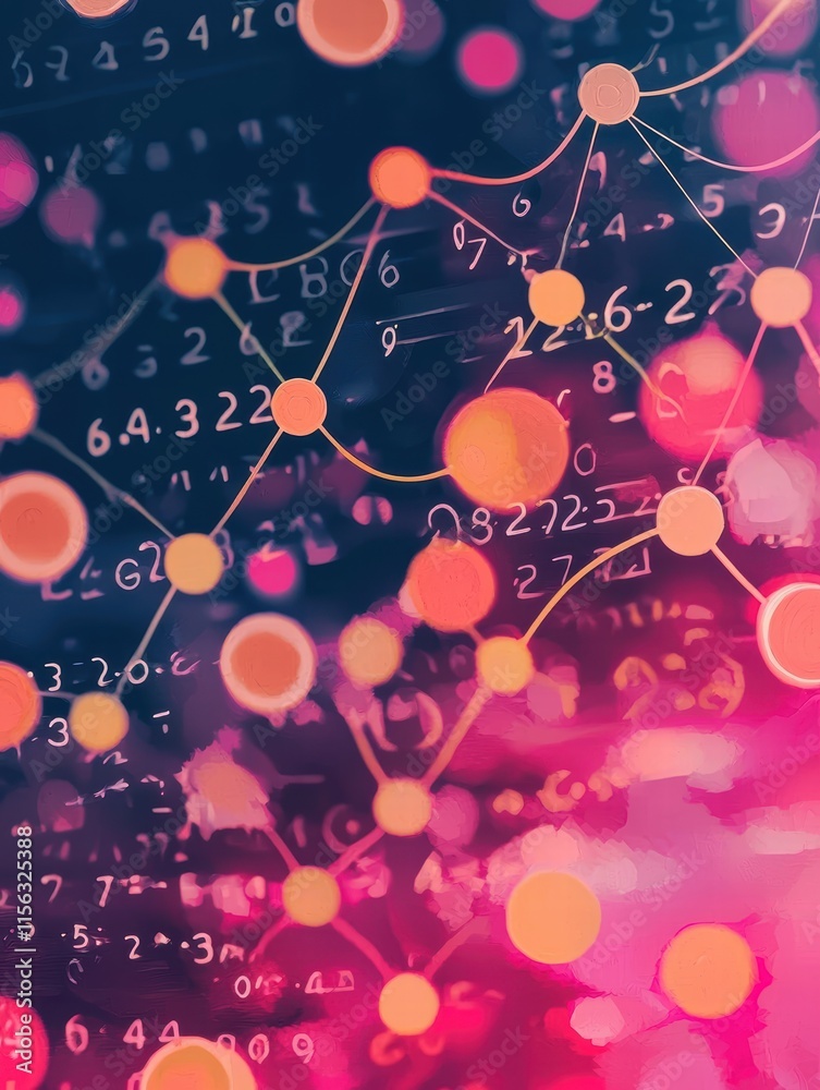 Poster abstract data visualization with lines and nodes in bright colors
