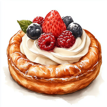 watercolor pastry tart topped berries cream clip art preview