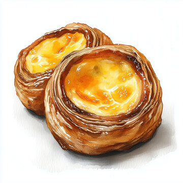 two watercolor egg tarts on white clip art preview