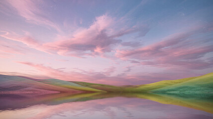 Abstract Pastel Sky Reflecting Over Serene Landscape and Water