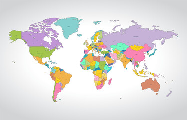 World map with names of countries