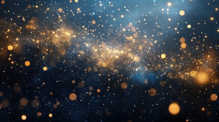 Fototapeta premium Sparkling Gold and Blue Glitter Background Festive, Elegant Texture with Shimmering Lights and Bokeh for Holiday Designs