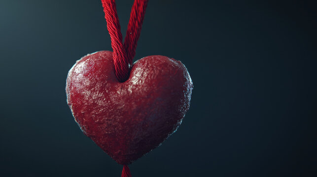 valentine heart lollipop razor pain. red heart pendant hanging on red string, symbolizing love - Powered by Adobe