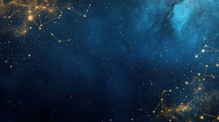 Celestial Canvas Golden Constellations and Cosmic Dust on Deep Blue Night Sky Background