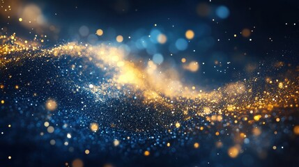 Obraz premium Abstract Blue and Gold Glitter Background Sparkling Lights and Shimmering Particles for Festive Designs