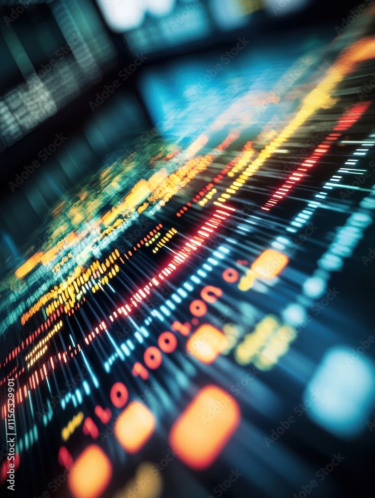 Poster abstract data visualization with colorful digital patterns and lines