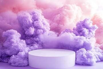 Fototapeta premium Abstract Pink and Purple Smoke Clouds Background with Display Podium