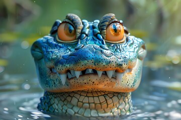 Obraz premium Cute cartoon alligator in water.
