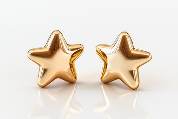 Two golden, star-shaped puzzle pieces perfectly fitted on a clean white backdrop with bright reflections,