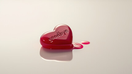 Disappointment and Valentine Pain. red candy heart with goodbye carved, melting on surface