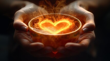A Warm Heartfelt Moment of Connection as a Person Delicately Holds a Cup Embellished with a Heart Symbol Evoking Feelings of Love and Comfort