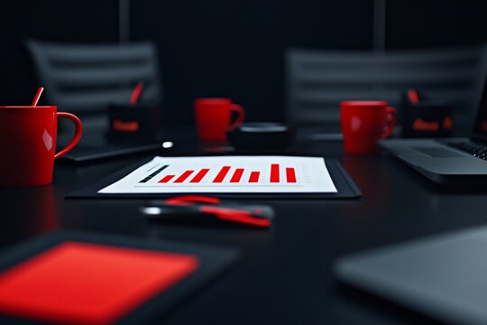 Modern conference room with data presentation materials.