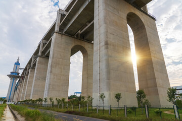 Naklejka premium Close up of Partial Details of Suzhou Yangtze River Bridge in Jiangsu Province, China on August 20, 2024